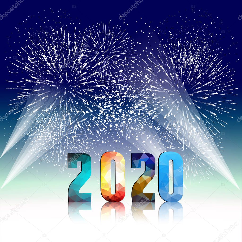 Happy New Year 2020 background with fireworks.