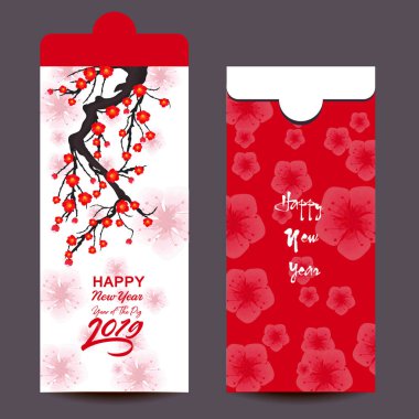 Çin yeni yılı kırmızı zarf düz simgesi, domuz 2019 yılı