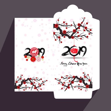 Çin yeni yılı kırmızı zarf düz simgesi, domuz 2019 yılı