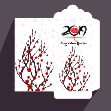 Çin yeni yılı kırmızı zarf düz simgesi, domuz 2019 yılı