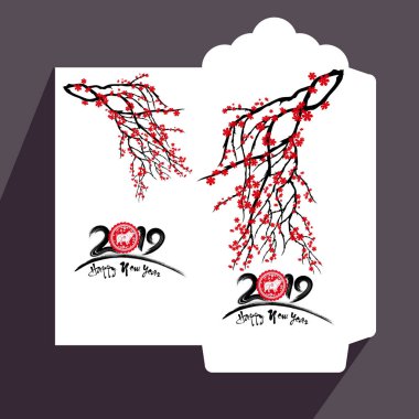 Çin yeni yılı kırmızı zarf düz simgesi, domuz 2019 yılı