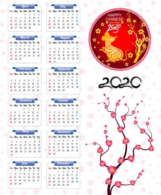 Yeni yıl için 2020 takvim 