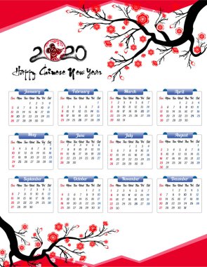 Yeni yıl için 2020 takvim 