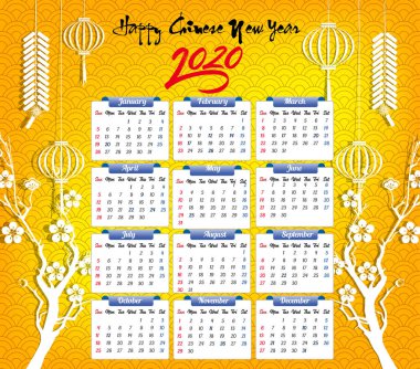 Yeni yıl için 2020 takvim 