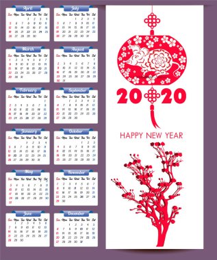 Yeni yıl için 2020 takvim 