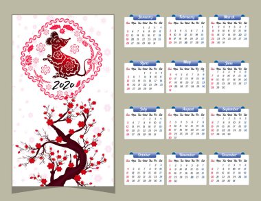 Yeni yıl için 2020 takvim 