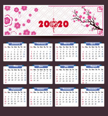 Fare yılı yeni yıl için 2020 takvim