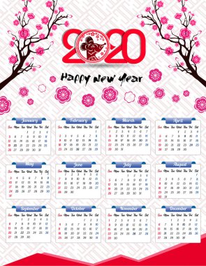 Fare yılı yeni yıl için 2020 takvim