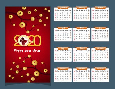 Fare yılı yeni yıl için 2020 takvim