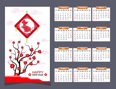 Fare yılı yeni yıl için 2020 takvim