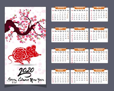 Fare yılı yeni yıl için 2020 takvim