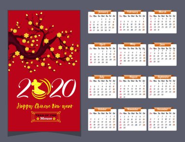 Fare yılı yeni yıl için 2020 takvim