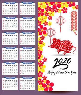 Fare yılı yeni yıl için 2020 takvim