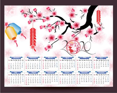 Fare yılı yeni yıl için 2020 takvim