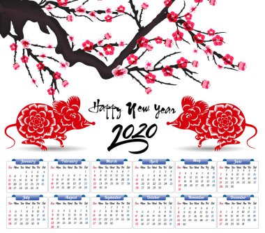 Fare yılı yeni yıl için 2020 takvim