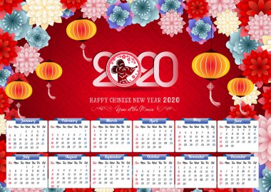 Fare yılı yeni yıl için 2020 takvim