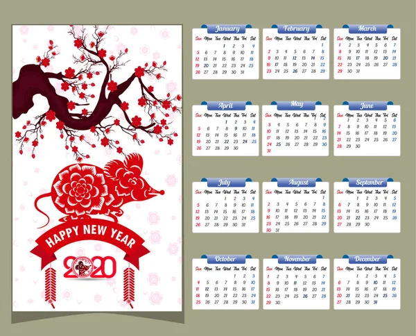 2020 Kalendář Nový Rok — Stockový vektor