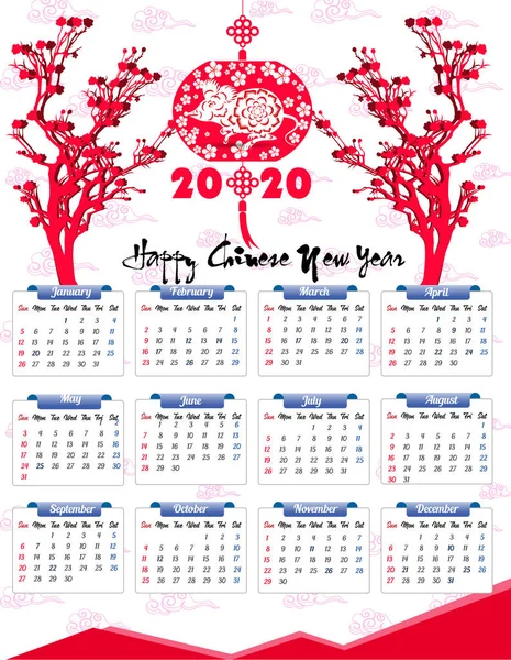 2020 Calendar New Year — Stock Vector
