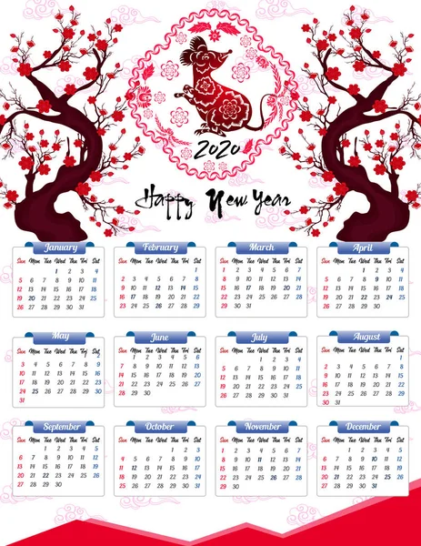 2020 Kalender Voor Nieuwjaar — Stockvector