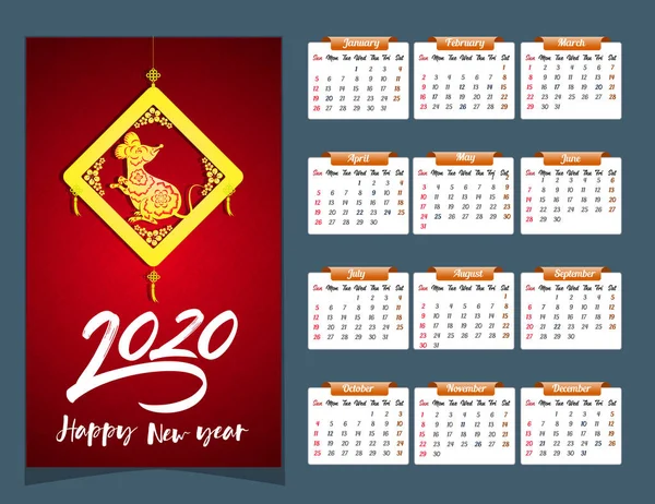 2020 Kalender Voor Nieuwjaar Jaar Van Muis — Stockvector