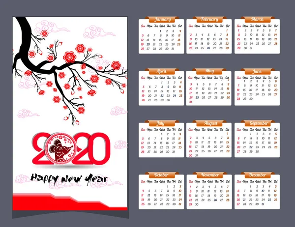 Fare yılı yeni yıl için 2020 takvim