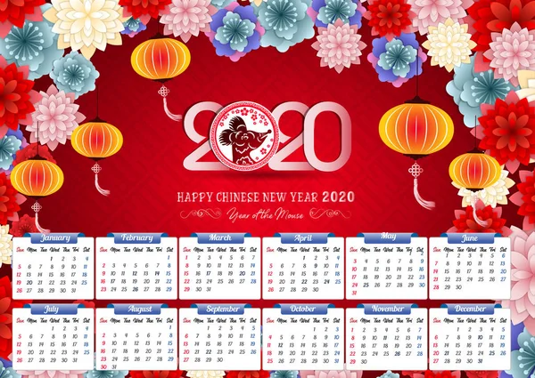 2020 Calendrier Pour Nouvelle Année Souris — Image vectorielle