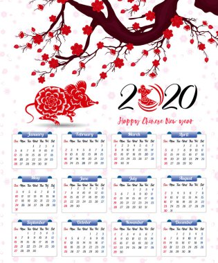 Fare yılı yeni yıl için 2020 takvim