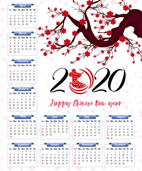 Fare yılı yeni yıl için 2020 takvim