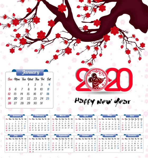 Fare yılı yeni yıl için 2020 takvim