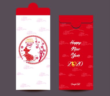 Çin yeni yılı kırmızı zarf düz simgesi, sıçan 2020 yılı