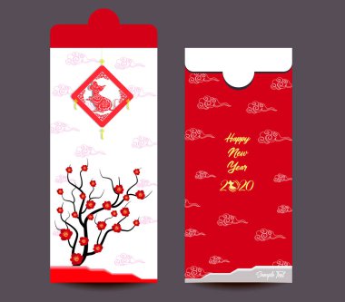 Çin yeni yılı kırmızı zarf düz simgesi, sıçan 2020 yılı