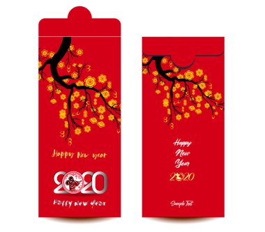 Çin yeni yılı kırmızı zarf düz simgesi, sıçan 2020 yılı