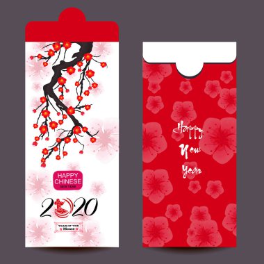 Çin yeni yılı kırmızı zarf düz simgesi, sıçan 2020 yılı