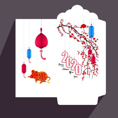 Çin yeni yılı kırmızı zarf düz simgesi, sıçan 2020 yılı