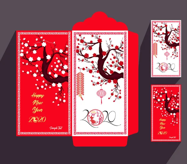中国の旧正月赤い封筒フラット アイコン ラット 2020 — ストックベクタ