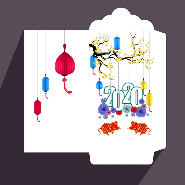 Chinese New Year Red Envelope Flat Icon Year Rat 2020 — Stock Vector