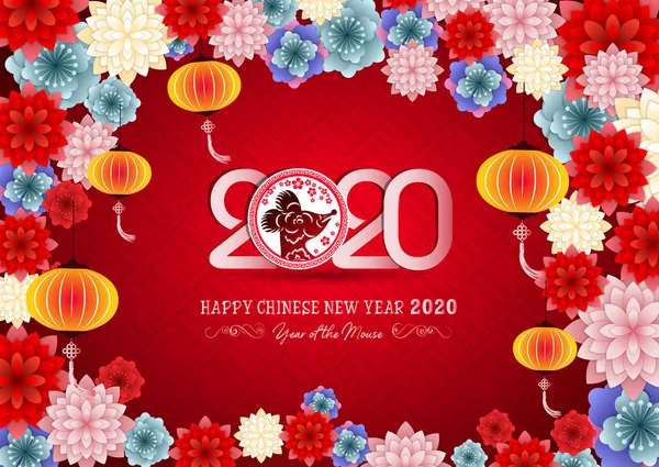 Happy New Chinese Year 2020 Year Rat Year Mouse — Stock Vector