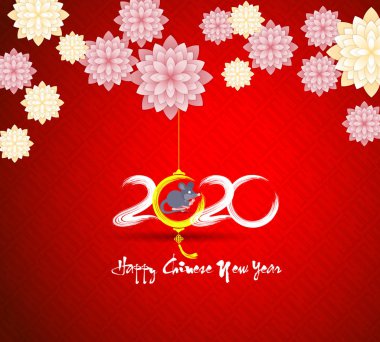 Çin yeni yılı kırmızı zarf düz simgesi, sıçan 2020 yılı