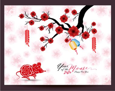 Çin yeni yılı kırmızı zarf düz simgesi, sıçan 2020 yılı