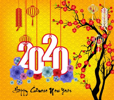 Çin yeni yılı kırmızı zarf düz simgesi, sıçan 2020 yılı