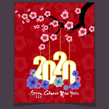 Çin yeni yılı kırmızı zarf düz simgesi, sıçan 2020 yılı