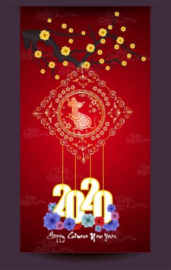 Çin yeni yılı kırmızı zarf düz simgesi, sıçan 2020 yılı