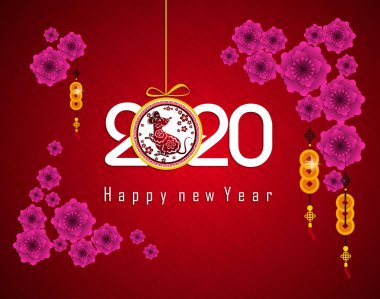 Çin yeni yılı kırmızı zarf düz simgesi, sıçan 2020 yılı