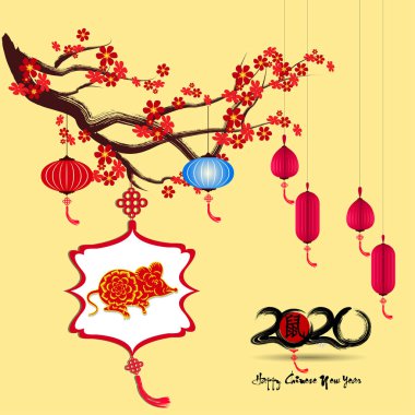 Çin yeni yılı kırmızı zarf düz simgesi, sıçan 2020 yılı