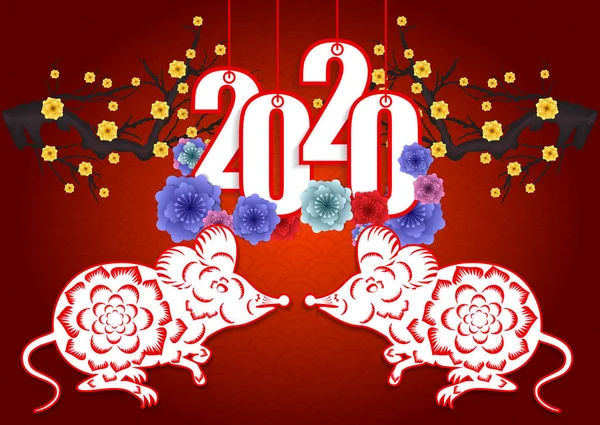 Año Nuevo Chino Sobre Rojo Icono Plano Año Rata 2020 — Archivo Imágenes Vectoriales