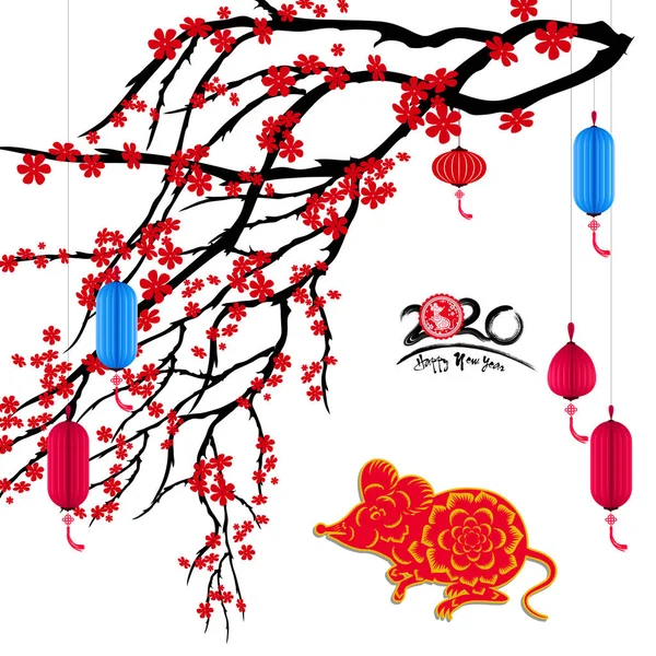 Китайский Новогодний Красный Конверт Плоская Икона Год Крысы 2020 — стоковый вектор