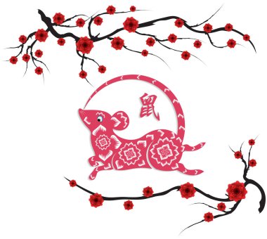 Mutlu Çin Yeni Yılı 2020 yıl sıçan kağıt kesme tarzı. ay yeni yıl 2020