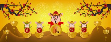 Mutlu Çin Yeni Yılı 2020 yıl sıçan kağıt kesme tarzı. ay yeni yıl 2020