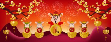 Mutlu Çin Yeni Yılı 2020 yıl sıçan kağıt kesme tarzı. ay yeni yıl 2020