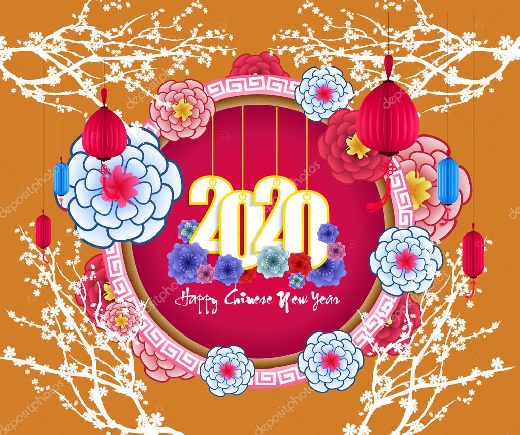 Happy Chinese New Year 2020 year of the rat paper cut style. lunar new year 2020